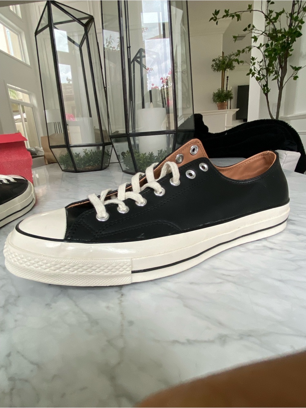 Converse Chuck Taylor ‘70 Low Top Leather Sneakers in Black and White - Picture 2 of 11